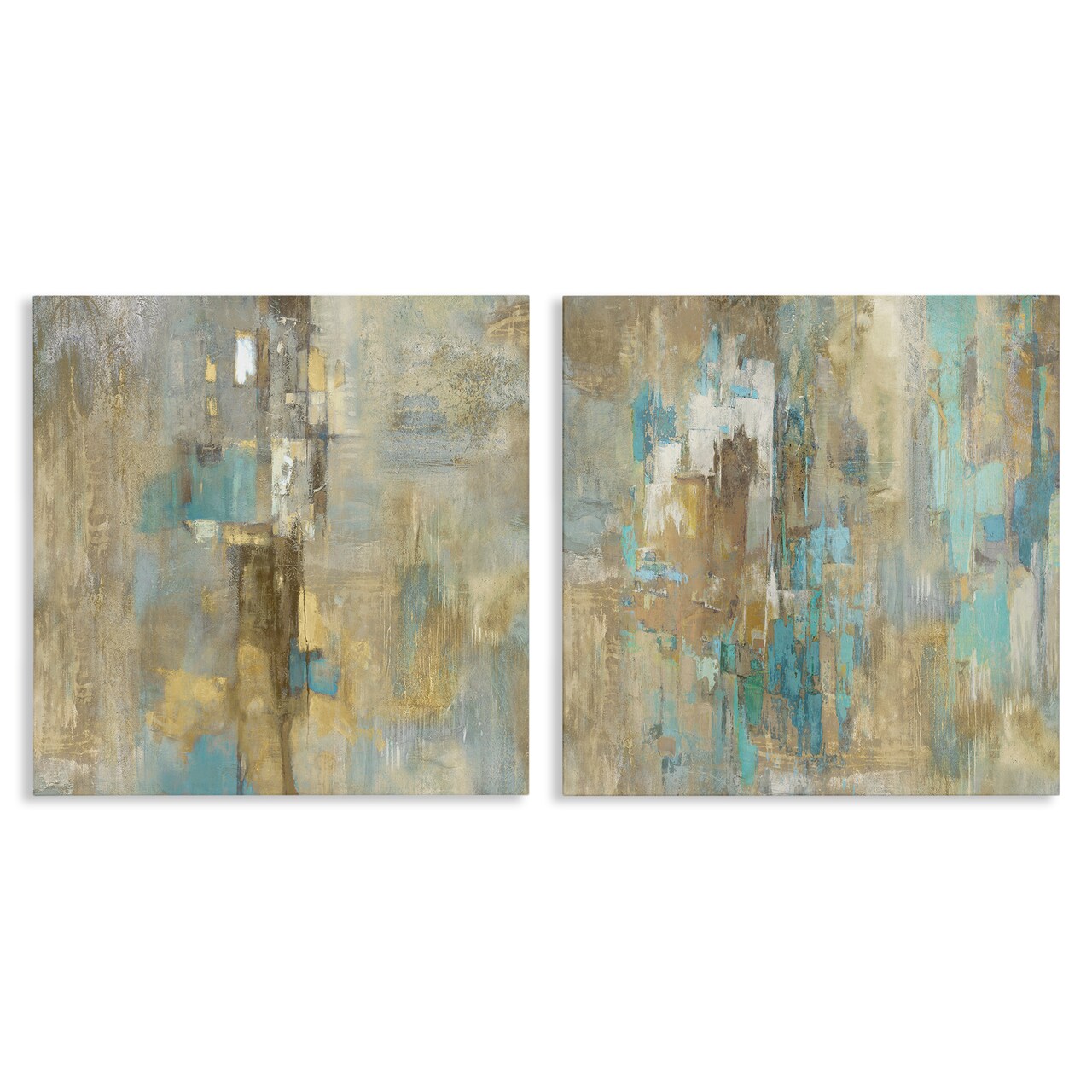 Stupell Industries Blue & Rustic Gold Composition 2pc Canvas Wall Art Set Design by Justin Turner